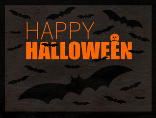 Wall Mural - Happy Haloween design with bats on wood grain texture