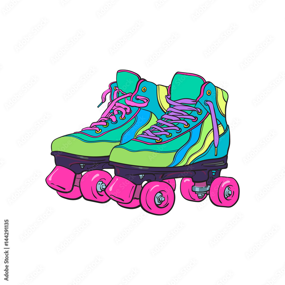 Vector de Stock Pair of vintage, retro quad roller skates, sketch style ...