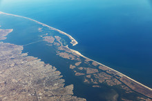 Aerial View On The Eastern Coast Of Long Island. Robert Moses State Park On Fire Island. Typical Landscape Of Islands And Beaches. USA