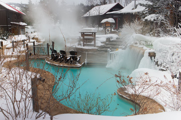 Outdoor spa covered in snow