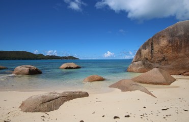 Cote D´Or Beach at Anse Volbert is situated in the north of Praslin Island, Seychelles, Indian Ocean, Africa