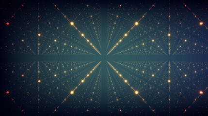 abstract vector background. matrix of glowing stars with illusion of depth and perspective. abstract