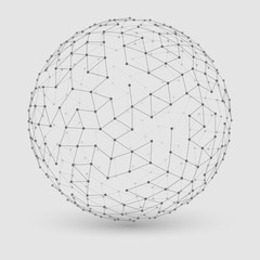 Aufkleber - Abstract vector grayscale mesh sphere constructed with connected points. Futuristic technology style. Elegant background for business presentations.Eps10