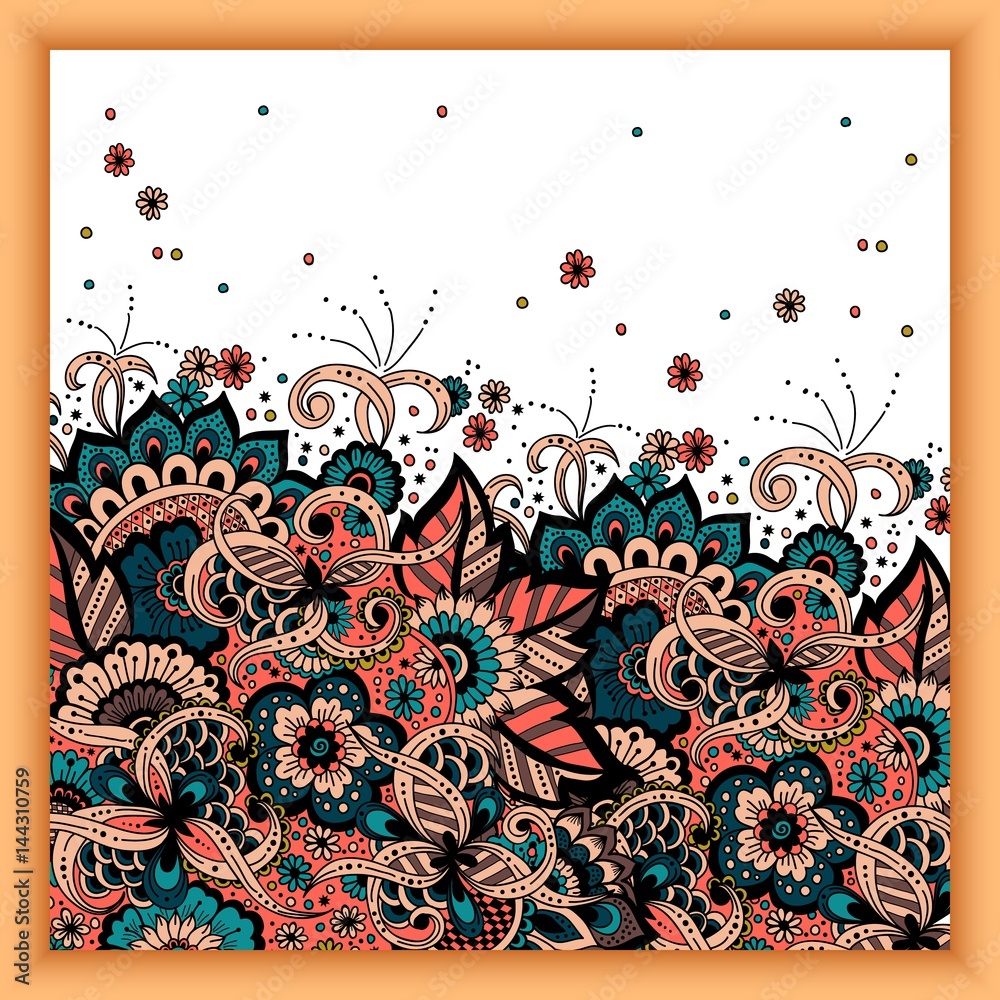 Mehndi Abstract Wedding invitation card with vector abstract floral elements in Indian ...