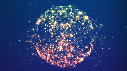 Poster - Abstract vector sphere explosion. Explosion of sphere with glowing particles. Futuristic technology style. Elegant background for business presentations.