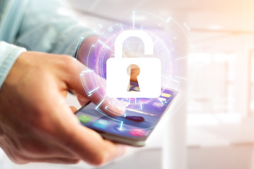 Poster - Security concept with a locker open on an internet application - technology concept