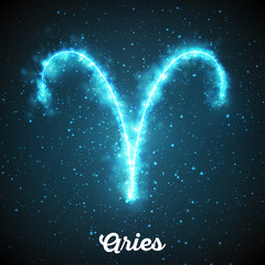 Wall Mural - vector abstract zodiac sign aries on a dark blue background of the space with shining stars. nebula 