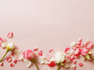 Wall Mural - Little roses on pink textured paper.  Gentle romantic background.