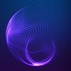 Poster - Abstract vector destroyed mesh spheres. Sphere breaking apart into points. Futuristic technology style. Flying point debrises. Elegant background for business presentations. eps10