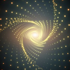 Poster - Vector infinite triangular twisted tunnel of shining flares on turquoise background. Glowing points form tunnel sectors. Abstract cyber colorful background. Elegant modern geometric wallpaper.