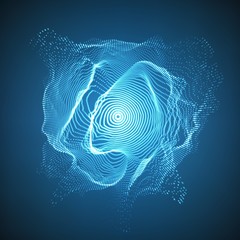 Poster - Abstract vector blue mesh on dark background. Futuristic style card. Elegant background for business presentations. Corrupted point sphere. Chaos aesthetics.