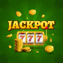 Wall Mural - Slot machine lucky sevens jackpot concept 777. Vector casino game. Slot machine with money coins. Fortune chance jackpot