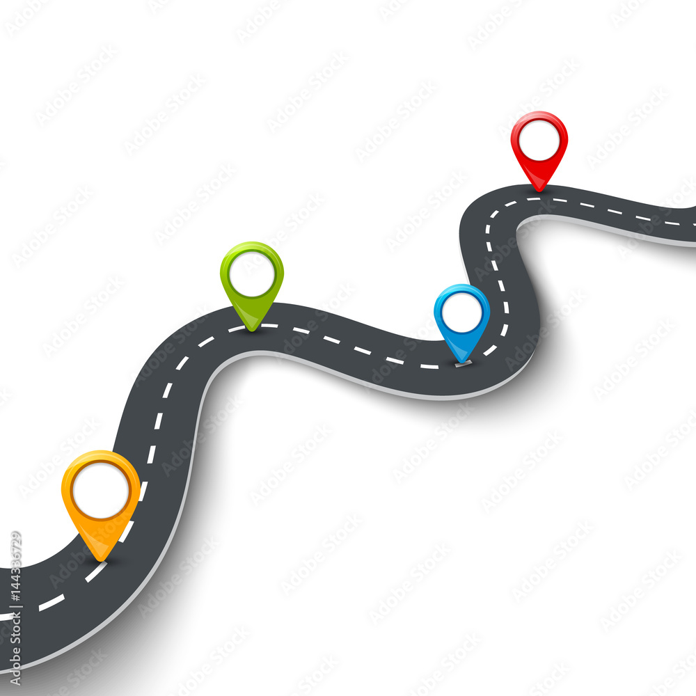 Vector 3d road infographic illustration with pin, pointer. Street ...