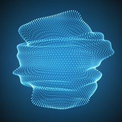 Poster - Abstract vector colorful mesh on dark blue background. Futuristic style card. Elegant background for business presentations. Corrupted point sphere. Chaos aesthetics.