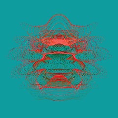 Poster - Abstract vector colorful mesh on dark background. Futuristic style card. Elegant background for business presentations. Corrupted point sphere. Chaos aesthetics.