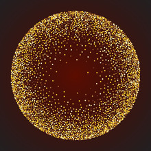 Gold Tinsel Circle Dark Vector Background.