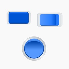 Three Glossy Blue Buttons Vector Icons for Additional Elements of Any Illustrations