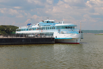 Mooring and passenger motor ship. Bulgar, Russia