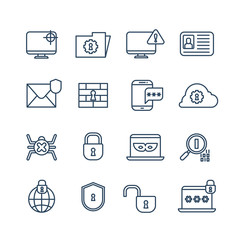 Poster - cryptography, internet security and biometric protection outline vector icons