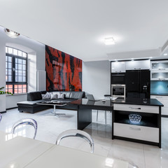 Wall Mural - White apartment with open kitchen