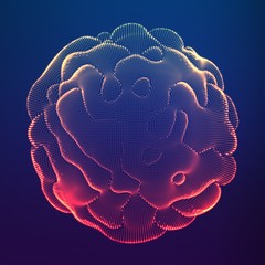 Poster - Abstract vector colorful mesh on dark background. Futuristic style card. Elegant background for business presentations. Corrupted point sphere. Chaos aesthetics.