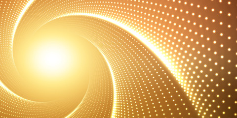 Poster - vector infinite round twisted tunnel of shining flares on orange background. glowing points form tun