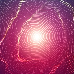 Poster - Abstract vector colorful mesh sphere on dark violet background. Futuristic style card. Elegant background for business presentations. Corrupted point sphere. Chaos aesthetics.