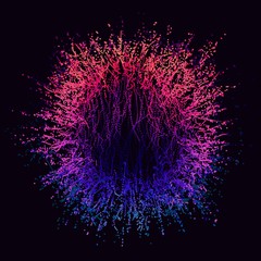 Poster - abstract vector violet colorful mesh sphere on dark background. futuristic style card. elegant backg
