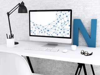 Poster - 3d Modern workspace with computer.