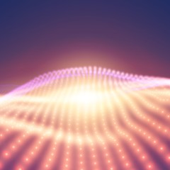 Poster - Abstract vector background with colorful neon lights forming wavy surface. Neon cyber surface flow. Smooth colorful cyber relief from glowing particles. Elegant modern backdrop.