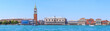 Panoramic cityscape beautiful ancient town. Venice, laguna view on Piazza San Marco with Campanile, Doge Palace. Venice, Italy.