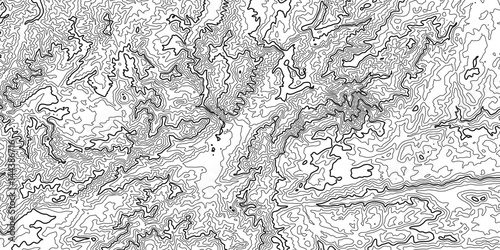 Fototapeta na szkło Vector abstract grayscale earth relief map. Generated conceptual elevation map. Isolines of landscape surface elevation. Geographic map conceptual design. Elegant background for presentations.