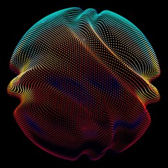 Fototapete - Abstract vector colorful mesh sphere on dark background. Futuristic style card. Elegant background for business presentations. Corrupted point sphere. Chaos aesthetics.