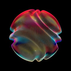 Fototapete - Abstract vector colorful mesh sphere on dark background. Futuristic style card. Elegant background for business presentations. Corrupted point sphere. Chaos aesthetics.