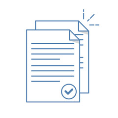 Poster - Documents icon. Stack of paper sheets. Confirmed or approved document. Flat line illustration isolated on white background.