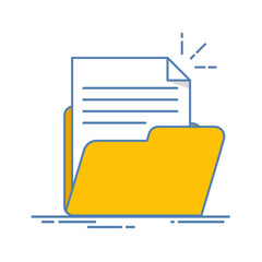 Poster - Document in the folder icon. Paper sheet with abstract text. Flat line illustration isolated on white background.
