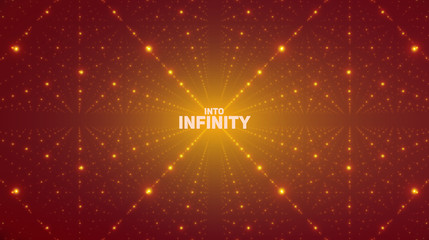 Poster - vector infinite space background. matrix of glowing stars with illusion of depth, perspective. geome