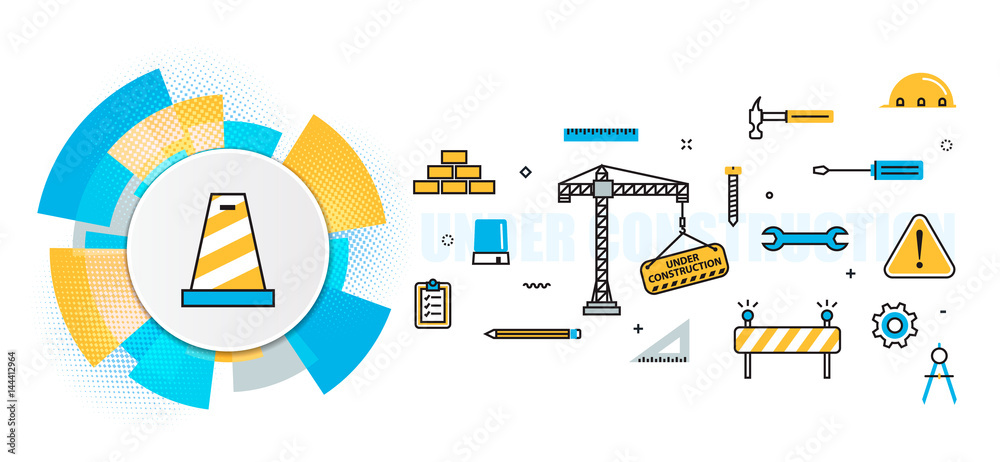 Flat line vector design concept of under construction, web page ...
