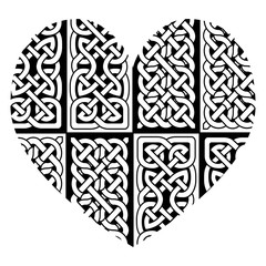 Canvas Print - Celtic style heart with eternity  knot base patterns filling  in black and white   inspired by Irish St Patricks Day, and Irish and Scottish carving art