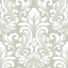 Vector Damask Seamless Pattern Element. Classical Luxury Old Fashioned Damask Ornament, Royal Victorian Seamless Texture For Wallpapers, Textile, Wrapping. Exquisite Floral Baroque Template.