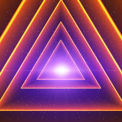 Poster - Vector data flow visualization. Triangle glowing tunnel of colorful big data flow as binary strings. Cyber world of code. Cryptographic analysis. Bitcoin blockchain transfer. Information stream