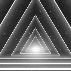 Poster - Vector data flow visualization. Triangle glowing tunnel of grayscale big data flow as binary numbers strings. Cyber world of code. Cryptographic analysis. Bitcoin blockchain transfer. Stream of code
