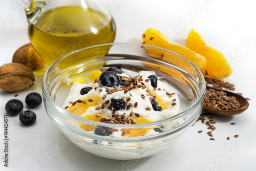 Healthy Breakfast With Quark Or Cottage Cheese And Linseed Oil