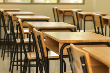 empty school classroom background, vintage tone