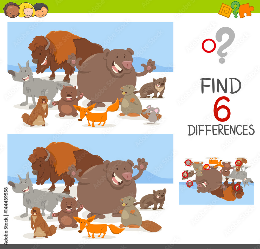 spot differences game with animals Stock Vector | Adobe Stock