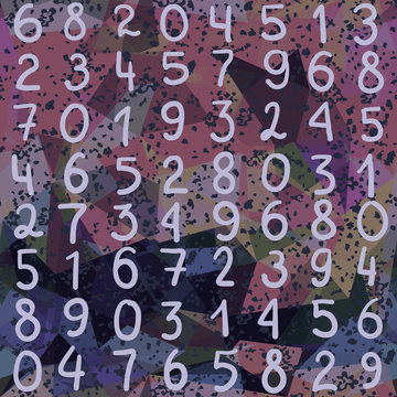 Abstract seamless pattern. Numbers and grunge texture on geometric background. Colorful decoration design