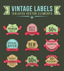 Poster - Vintage High Quality Labels with Ribbons on Dark Background . Vector Isolated Illustration