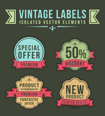 Poster - Vintage High Quality Labels with Ribbons on Dark Background . Vector Isolated Illustration