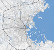 Black and white map of Boston city. Massachusetts Roads