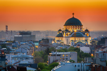 Wall Mural - Belgrade panorama with temple of Saint Sava